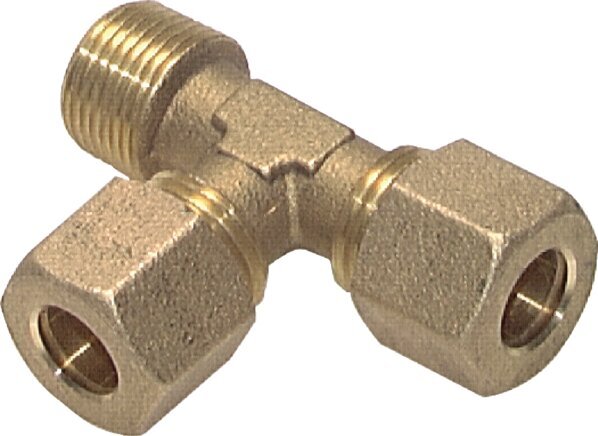 8mm & R1/4'' Brass Right Angle Tee Compression Fitting with Male Threads 135 bar DIN EN 1254-2 [2 Pieces]