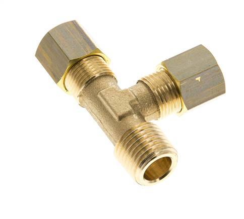8mm & R1/4'' Brass Right Angle Tee Compression Fitting with Male Threads 135 bar DIN EN 1254-2 [2 Pieces]
