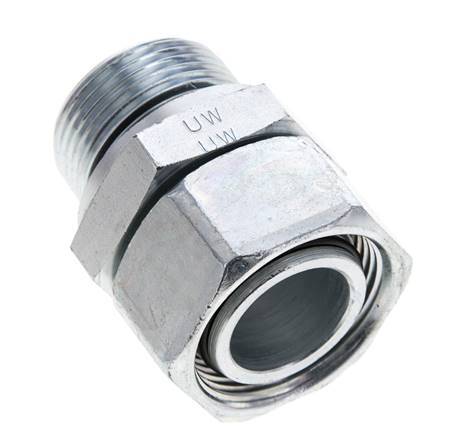 28L & M33x2 Verzinkter Stahl Gerades Drehgelenk mit Außengewinde 160 bar NBR O-Ring Dichtungskonus Einstellbar ISO 8434-1