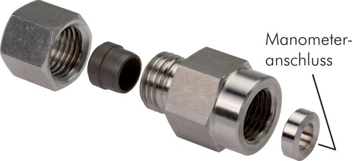 12L & G1/4'' Zink plated Steel Straight Cutting Fitting with Female Threads for Pressure Gauges 315 bar ISO 8434-1 [2 Pieces]