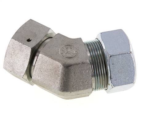 35L Verzinkter Stahl 45 Grad Schneidverschraubung mit Drehgelenk 160 bar NBR O-Ring Dichtungskonus Einstellbar ISO 8434-1