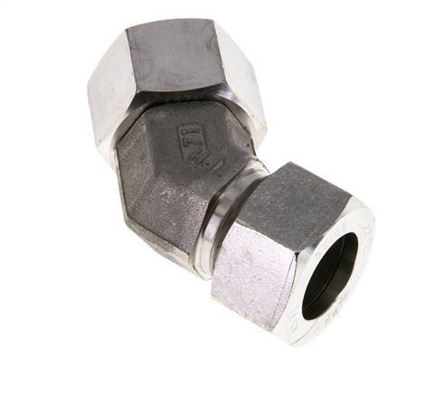 22L Stainless Steel 45deg Elbow Cutting Fitting with Swivel 160 bar FKM O-ring Sealing Cone Adjustable ISO 8434-1