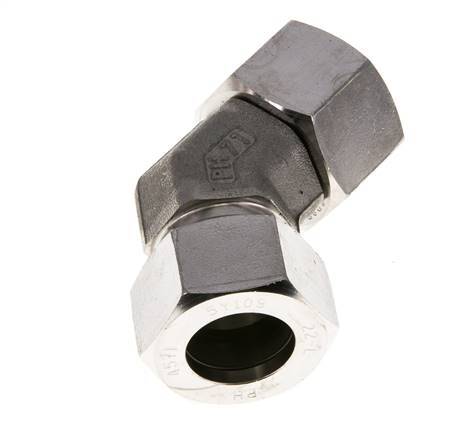 22L Stainless Steel 45deg Elbow Cutting Fitting with Swivel 160 bar FKM O-ring Sealing Cone Adjustable ISO 8434-1