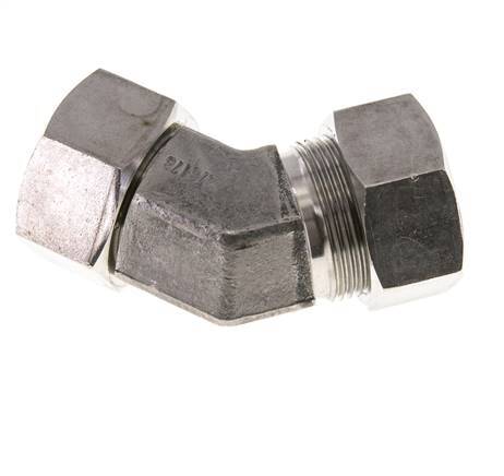 28L Stainless Steel 45deg Elbow Cutting Fitting with Swivel 160 bar FKM O-ring Sealing Cone Adjustable ISO 8434-1