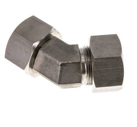 25S Stainless Steel 45deg Elbow Cutting Fitting with Swivel 400 bar FKM O-ring Sealing Cone Adjustable ISO 8434-1