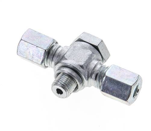 6L & M10x1 Zink plated Steel Tee Swivel Joint Cutting Fitting with Male Threads 315 bar ISO 8434-1