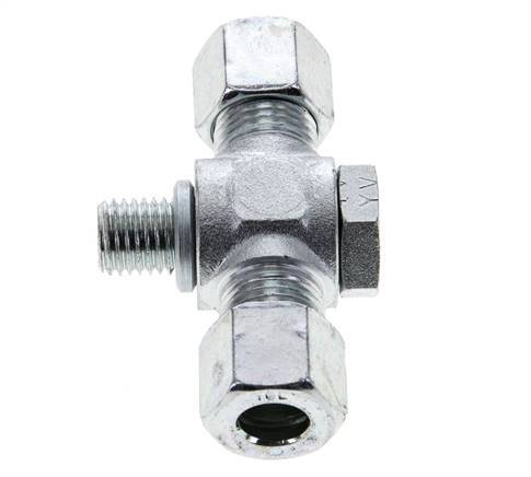 10L & M14x1.5 Zink plated Steel Tee Swivel Joint Cutting Fitting with Male Threads 315 bar ISO 8434-1