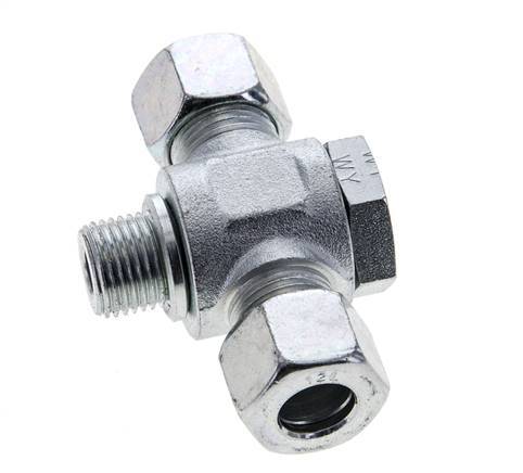 12L & M16x1.5 Zink plated Steel Tee Swivel Joint Cutting Fitting with Male Threads 315 bar ISO 8434-1