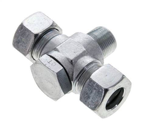 18L & M22x1.5 Zink plated Steel Tee Swivel Joint Cutting Fitting with Male Threads 315 bar ISO 8434-1