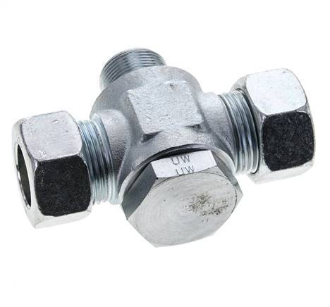 22L & M26x1.5 Zink plated Steel Tee Swivel Joint Cutting Fitting with Male Threads 160 bar ISO 8434-1