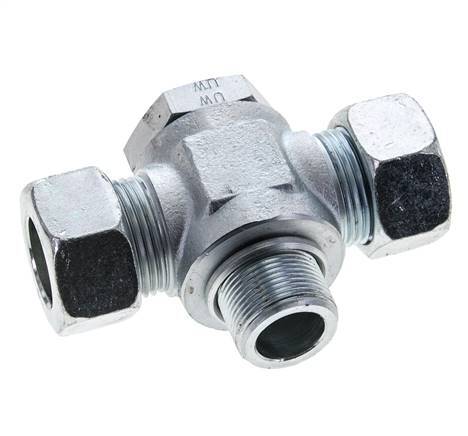 22L & M26x1.5 Zink plated Steel Tee Swivel Joint Cutting Fitting with Male Threads 160 bar ISO 8434-1