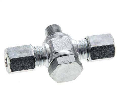 6L & G1/8'' Zink plated Steel Tee Swivel Joint Cutting Fitting with Male Threads 315 bar ISO 8434-1