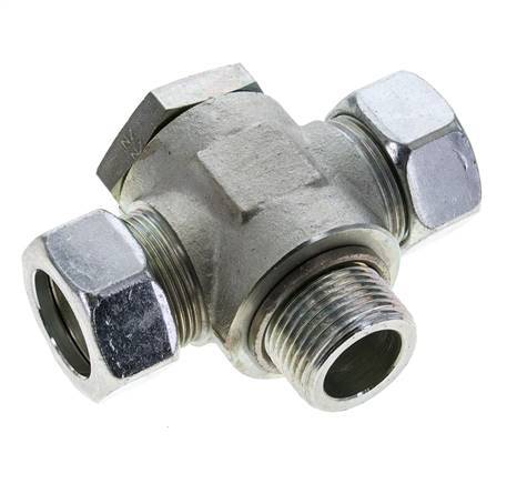 28L & G1'' Zink plated Steel Tee Swivel Joint Cutting Fitting with Male Threads 160 bar ISO 8434-1