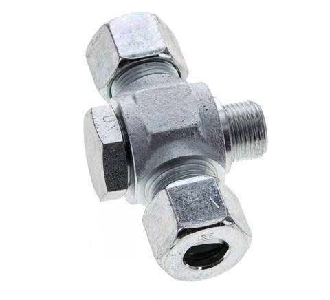 12S & G3/8'' Zink plated Steel Tee Swivel Joint Cutting Fitting with Male Threads 400 bar ISO 8434-1