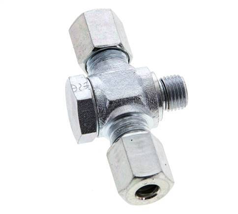 6L & M10x1 Verzinkter Stahl T-Drehgelenk-Schneidfitting mit Außengewinde 315 bar NBR ISO 8434-1