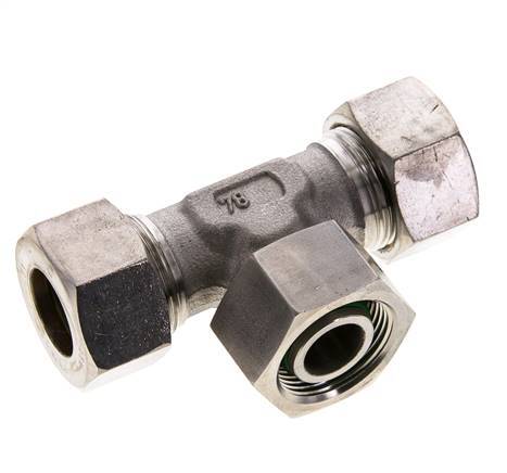 18L Stainless Steel T-Shape Tee Compression Fitting with Swivel 315 bar FKM Adjustable ISO 8434-1