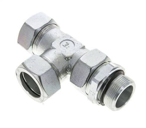 35L & M42x2 Zink Plated Steel Right Angle Tee Cutting Fitting with Male Threads 160 bar Adjustable ISO 8434-1