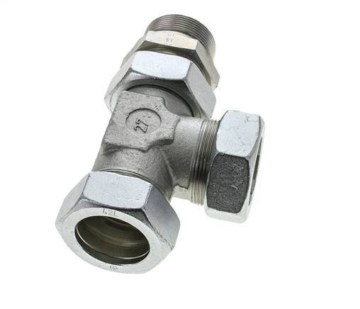 42L & M48x2 Zink Plated Steel Right Angle Tee Cutting Fitting with Male Threads 160 bar Adjustable ISO 8434-1