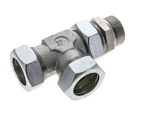 42L & M48x2 Zink Plated Steel Right Angle Tee Cutting Fitting with Male Threads 160 bar Adjustable ISO 8434-1