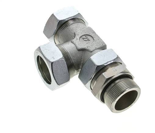 42L & M48x2 Zink Plated Steel Right Angle Tee Cutting Fitting with Male Threads 160 bar Adjustable ISO 8434-1