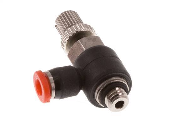 Durchflussregelung Schalldämpfer Meter-In-Winkel 3 mm - M5 Messing/PBT