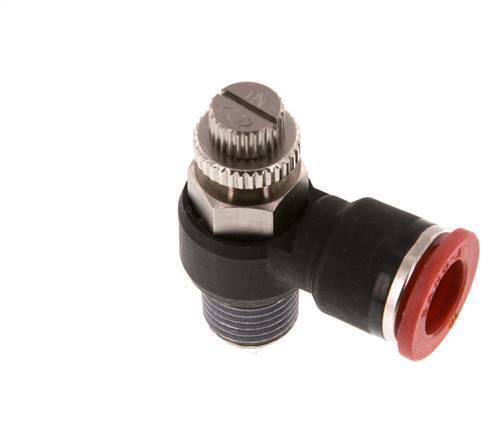 Durchflussregelung Schalldämpfer Meter-In Winkel 10 mm - R1/4'' Messing/PA 66