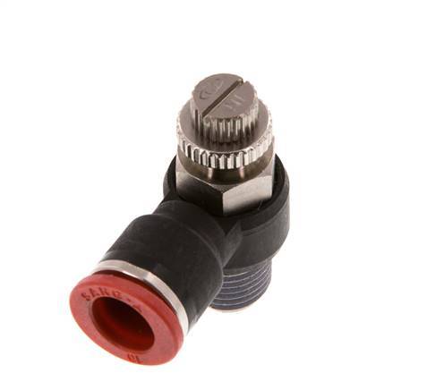 Durchflussregelung Schalldämpfer Meter-In Winkel 10 mm - R1/4'' Messing/PA 66