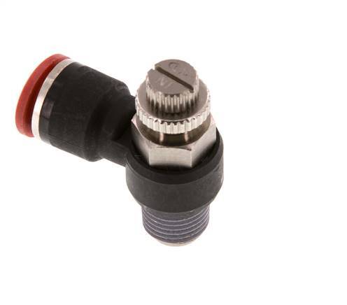 Durchflussregelung Schalldämpfer Meter-In Winkel 10 mm - R1/4'' Messing/PA 66