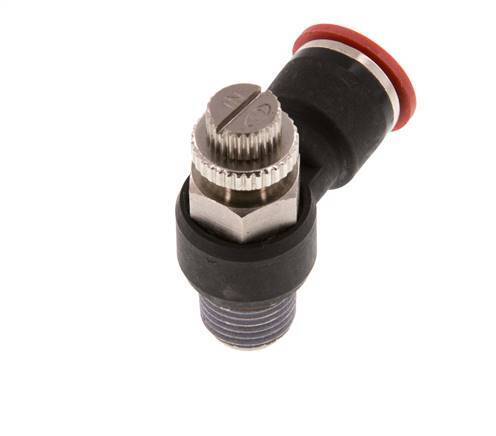 Durchflussregelung Schalldämpfer Meter-In Winkel 10 mm - R1/4'' Messing/PA 66