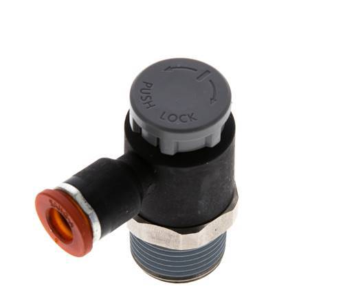 Durchflussregelventil Meter-In-Winkelstück 6 mm - R3/8'' Messing/PA 66 Sicherungsmutter