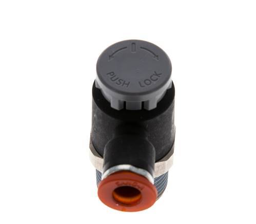 Durchflussregelventil Meter-In-Winkelstück 6 mm - R3/8'' Messing/PA 66 Sicherungsmutter