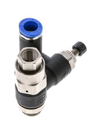 Flow Control Silencer Meter-Out Rotatable 8 mm - G1/4''-G1/8'' Brass/PA 66 with Pilot Operated Check Valve