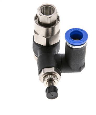 Durchflussregelungs-Schalldämpfer-Ausgang drehbar 8 mm - G1/4''-G1/8'' Messing/PA 66 mit vorgesteuertem Rückschlagventil