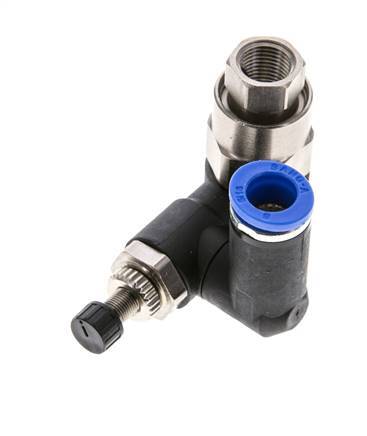 Durchflussregelungs-Schalldämpfer-Ausgang drehbar 8 mm - G1/4''-G1/8'' Messing/PA 66 mit vorgesteuertem Rückschlagventil
