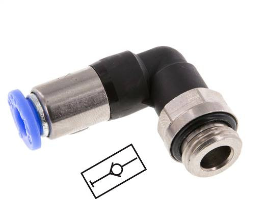 Push-In Fitting 6mm & G1/8'' Male Auto Shut-Off Elbow Brass/PBT 0-10bar (0-145psi) [2 Pieces]