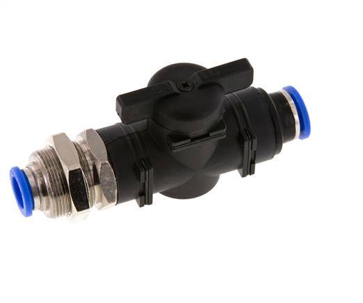 2-Wege-Kugelhahn, geradlinig, 10 mm, Kunststoff/Messing-Bulkhead