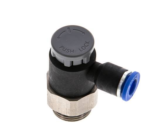 Durchflussregelventil Abgangswinkel 6 mm - G3/8'' Messing/PA 66 Sicherungsmutter