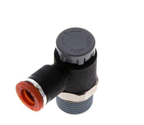 Durchflussregelventil Meter-In-Winkelstück 8 mm - R3/8'' Messing/PA 66 Sicherungsmutter