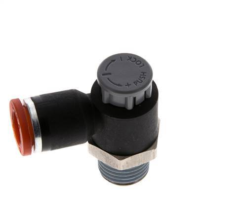 Durchflussregelventil Meter-In-Winkelstück 8 mm - R1/4'' Messing/PA 66 Sicherungsmutter