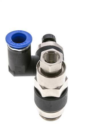 Flow Control Silencer Meter-Out Rotatable 12 mm - G1/2''-G1/4'' Brass/PA 66 with Pilot Operated Check Valve