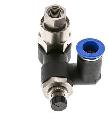 Durchflussregelungs-Schalldämpfer-Ausgang drehbar 12 mm - G1/2''-G1/4'' Messing/PA 66 mit vorgesteuertem Rückschlagventil