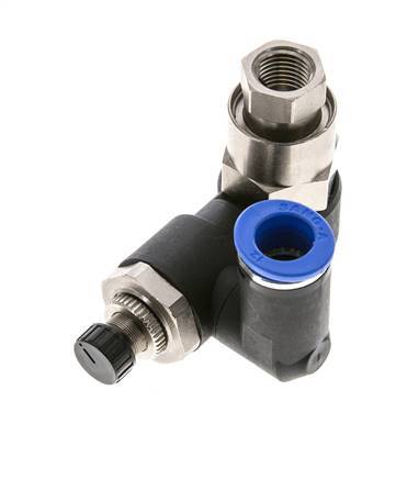 Durchflussregelungs-Schalldämpfer-Ausgang drehbar 12 mm - G1/2''-G1/4'' Messing/PA 66 mit vorgesteuertem Rückschlagventil