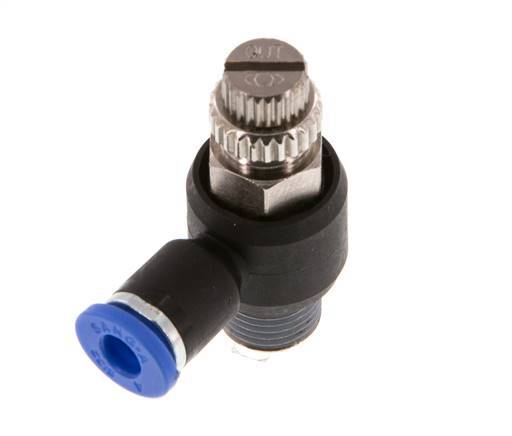 Durchflussregelungs-Schalldämpfer Abgangsbogen 4 mm - R1/8'' Messing/PA 66