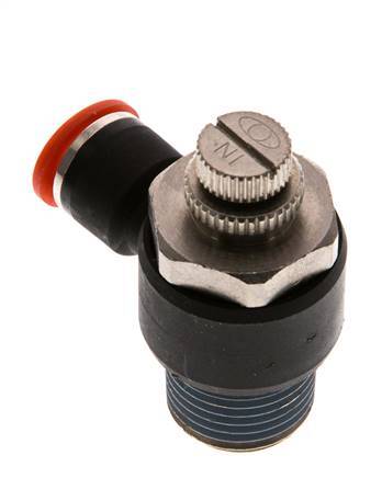 Durchflussregelung Schalldämpfer Meter-In Winkel 10 mm - R1/2'' Messing/PA 66