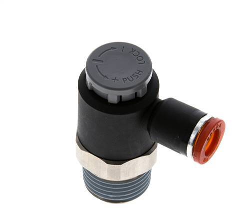 Durchflussregelventil Meter-In-Winkelstück 8 mm - R1/2'' Messing/PA 66 Sicherungsmutter