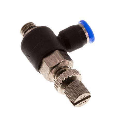 Durchflussregelungs-Schalldämpfer Abgangswinkel 3 mm - M5 Messing/PBT