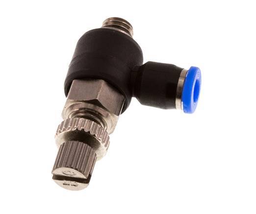 Durchflussregelungs-Schalldämpfer Abgangswinkel 3 mm - M5 Messing/PBT