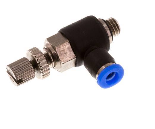 Durchflussregelungs-Schalldämpfer Abgangswinkel 3 mm - M5 Messing/PBT