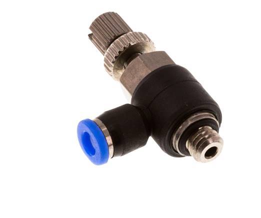 Durchflussregelungs-Schalldämpfer Abgangswinkel 3 mm - M5 Messing/PBT