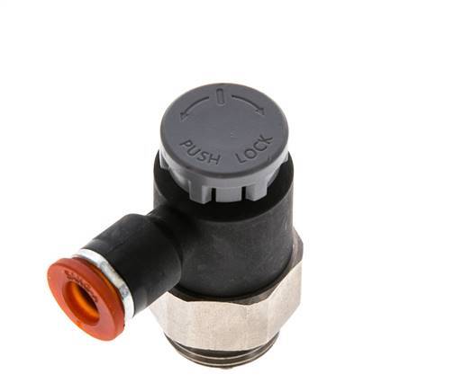 Durchflussregelventil Meter-In-Winkelstück 6 mm - G3/8'' Messing/PA 66 Sicherungsmutter